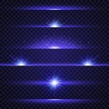 Lens flare set. Collection of blue light effects on transparent background. Glowing lights, stars and sparkles. Star