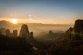 Lens flare from the sunset ower Meteora valley in Greece