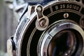 Lens of an old folding camera Royalty Free Stock Photo