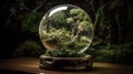 Lens Sphere Crystal Ball Focusing Sun Rays and magnifying and reflecting countryside woodland