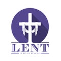 Lent ,40 day of renewal text and purple cross crucifix sign in circle symbol flat style vector design