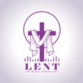 Lent, 40 days of renewal with purple lent cross crucifix and circle border line sign vector Design