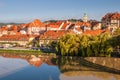 Lent district in Maribor, Slovenia. Popular waterfront promenade with historical buildings and the oldest grape vine in Royalty Free Stock Photo