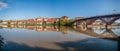 Lent district in Maribor, Slovenia. Popular waterfront promenade with historical buildings and the oldest grape vine in Royalty Free Stock Photo