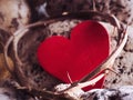 Lent, Holy Week, Good Friday, Easter Sunday Concept - Crown of thorns with blurry red heart shape and stone background. Royalty Free Stock Photo