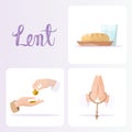 Lent season concepts set. Fasting, almsgiving and prayer Royalty Free Stock Photo