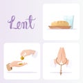 Lent season concepts set. Fasting, almsgiving and prayer