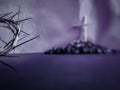 Lent Season,Holy Week and Good Friday concepts - the half image of crown of thorns in blurry purple vintage background