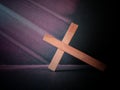 Lent Season,Holy Week and Good Friday concepts - image of wooden cross leaning on floor in vintage background Royalty Free Stock Photo