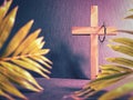 Lent Season,Holy Week and Good Friday concepts - image of wooden cross in purple vintage background. Stock photo. Royalty Free Stock Photo