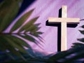 Lent Season,Holy Week and Good Friday concepts - image of wooden cross in purple vintage background. Stock photo. Royalty Free Stock Photo