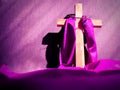 Lent Season,Holy Week and Good Friday concepts - image of wooden cross in purple vintage background. Stock photo. Royalty Free Stock Photo