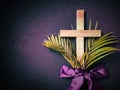 Lent Season,Holy Week and Good Friday concepts - image of wooden cross shaped with purple vintage background. Stock photo. Royalty Free Stock Photo