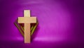 Lent Season,Holy Week and Good Friday concepts - photo of cross shape made of wood and palm leave in vintage purple background