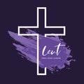 Lent season, holy week and good friday concepts with lent prayer fasting and almsgiving text on purple ink brush and white border