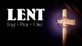 Lent Season,Holy Week and Good Friday concepts - text 'lent fast pray give' with wooden cross in vintage background Royalty Free Stock Photo