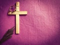 Lent Season,Holy Week and Good Friday concepts - wooden cross image in vintage background. Stock photo. Royalty Free Stock Photo