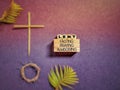 Lent Season,Holy Week and Good Friday concepts - word lent fasting praying almsgiving on wooden blocks in vintage background