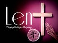 Lent Season,Holy Week and Good Friday Concepts - 'Lent Praying Fasting Almsgiving' text background. Stock photo.