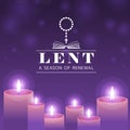 Lent, a season of renewal word and Christian Cross, bible sign on candles light and purple bokeh texture background vector design