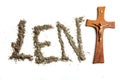 Lent word written iwith ash and christian cross as a T letter a religion concept Ash wednesday Royalty Free Stock Photo