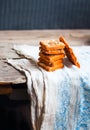 Lenten cookies on the basis of tomato juice, seeds,rustic wood b