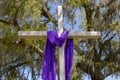 A Lenten Cross draped in purple