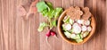 Lenten spring vegetable salad from cucumber, radish, greens Royalty Free Stock Photo