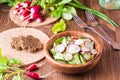 Lenten spring vegetable salad from cucumber, radish, greens Royalty Free Stock Photo