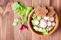 Lenten spring vegetable salad of cucumber, radish, greens Royalty Free Stock Photo