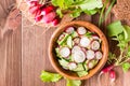 Lenten spring vegetable salad of cucumber, radish, greens Royalty Free Stock Photo