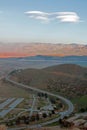 Lenticular cloud hovering above drought stricken Lake Isabella in the southern range of California's Sierra Nevada mountains