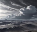 Lenticular clouds cast a dramatic shadow on a vast expanse of gray Generative AI Royalty Free Stock Photo