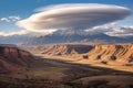 lenticular clouds casting shadows on a mountain valley