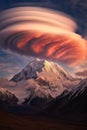 lenticular clouds hovering above mountain peaks