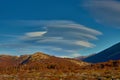 Lenticular clouds in the national park Los Glaciares. Argentine Patagonia in Autumn Royalty Free Stock Photo