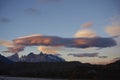 Lenticular clouds over Torres del Paine Royalty Free Stock Photo