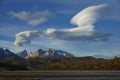 Lenticular clouds over Torres del Paine Royalty Free Stock Photo