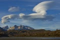 Lenticular clouds over Torres del Paine Royalty Free Stock Photo