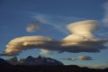 Lenticular clouds over Torres del Paine Royalty Free Stock Photo