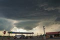 Lenticular shaped wallcloud of a supercell thunderstorm over a Texas town Royalty Free Stock Photo