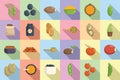 Lentil icons set flat vector. Bean bread