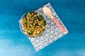 Lentil salad with pickles, parsley, and pasta pieces from above Royalty Free Stock Photo