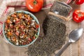 Lentil salad with tomatoes and onions Royalty Free Stock Photo