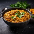 Lentil Soup Bowl On Gray Background With Spices And Side Plates Royalty Free Stock Photo