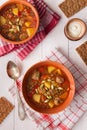 Lentil soup with meatballs and cream sauce Royalty Free Stock Photo