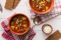 Lentil soup with meatballs and pepper Royalty Free Stock Photo