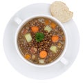 Lentil soup stew with lentils in bowl from above isolated Royalty Free Stock Photo