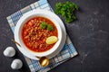 Lentil soup with vegetables and a lemon wedge Royalty Free Stock Photo