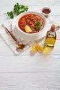 Lentil soup with vegetables and lemon wedge Royalty Free Stock Photo